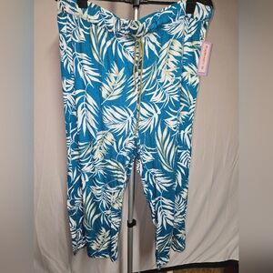 #34 Joyspun Blue and White Tropical Leaf Pajama Pants